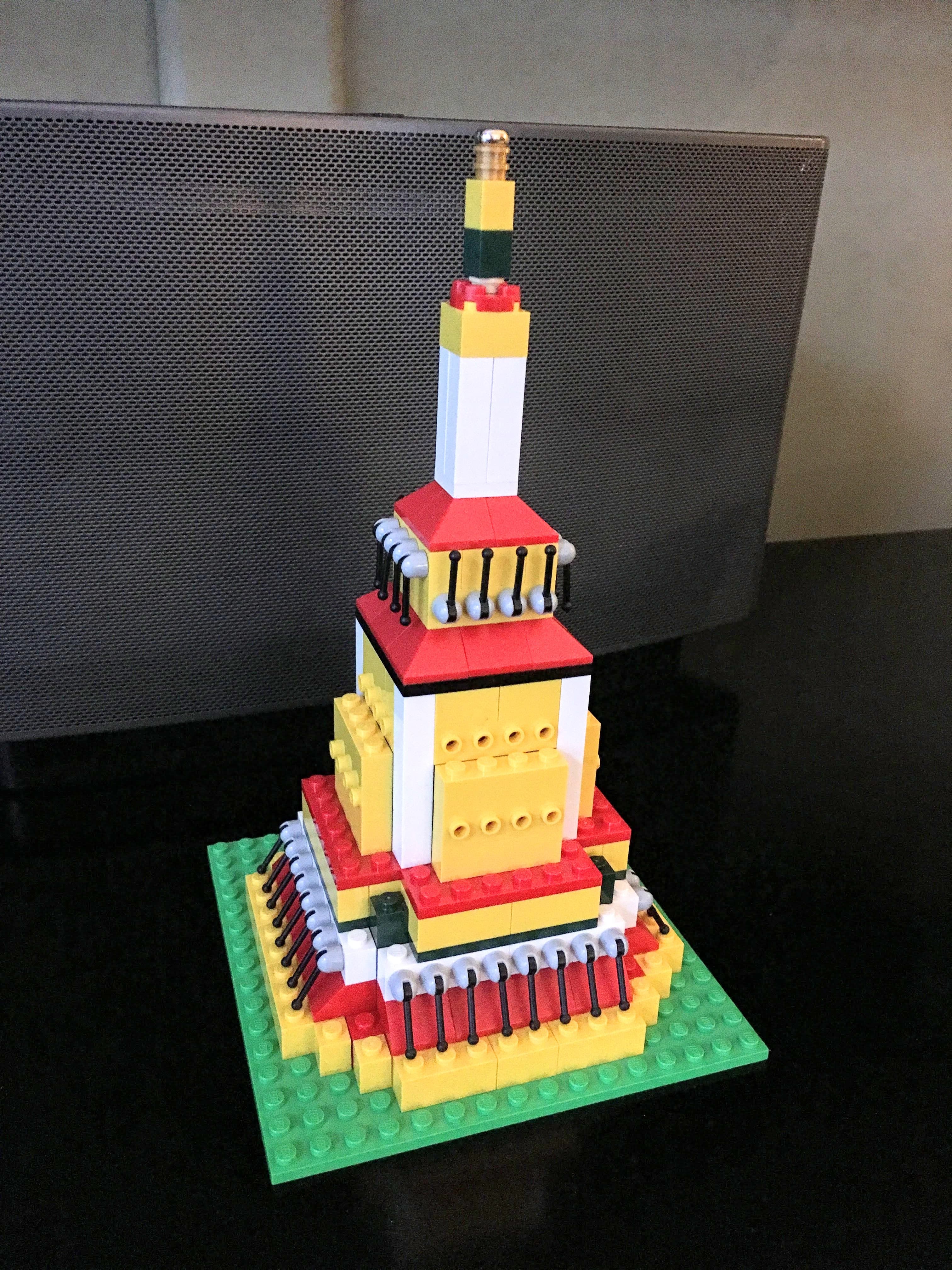 White LEGO model of a Thai style wat.